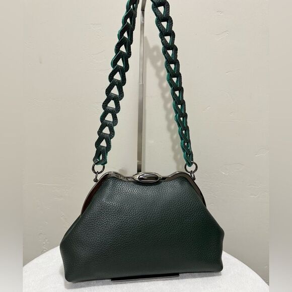 Dark Green Premium Togo Calfskin Handmade Custom Metal Frame Handbag & 2 Straps - Picture 3 of 16